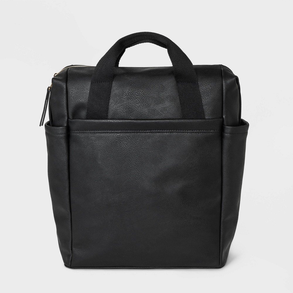 Universal Thread Black Faux Leather Square Backpack Top Handle Bag Minimalist